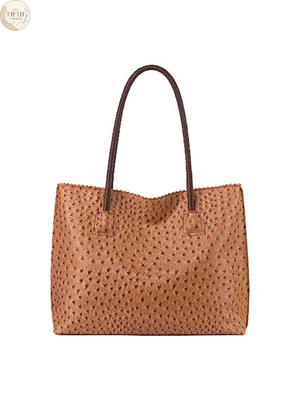 Ostrich-Textured Vegan Leather Tote Bag with Zipper Large Shoulder Purse